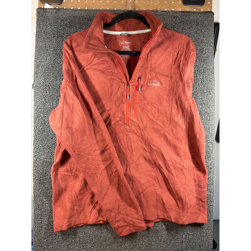 L.L.Bean Quarter Zip Fleece Pullover Mens M REG Rust Orange 505089 Mid Layer
